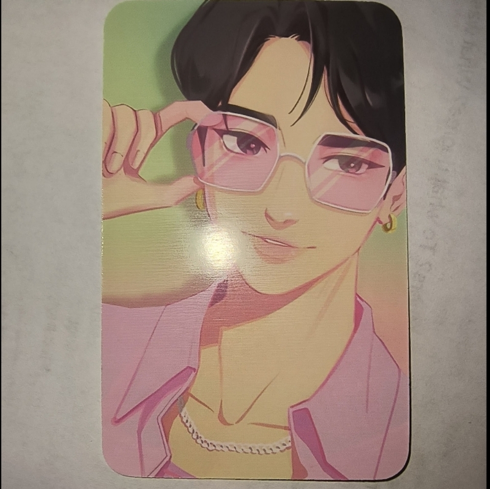 Illustrated Male Portrait Card with Pink Sunglasses Jinu Kpop Demon Hunters